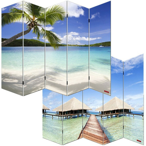Decoshop26 - Paravent 5 panneaux pans séparateur de pièce 180x200cm motif plage PAR04005 Decoshop26  - Paravents Multicolore