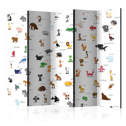 Decoshop26 - Paravent 5 volets panneaux cloison séparateur de pièce toile intissé pliable recto verso animaux (pour les enfants) 225x172 cm 11_0010406 Decoshop26  - Maison Multicolour