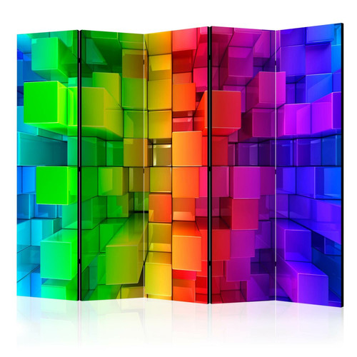 Decoshop26 - Paravent 5 volets panneaux cloison séparateur de pièce toile intissé pliable recto verso Puzzle de couleurs 225x172 cm 11_0010668 Decoshop26  - Décoration Multicolore