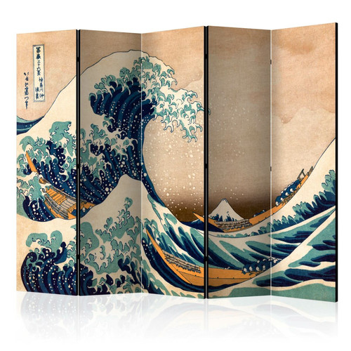 Decoshop26 - Paravent 5 volets panneaux cloison séparateur de pièce toile intissé pliable recto verso Hokusai : La Grande Vague de Kanagawa 225x172 cm 11_0011068 Decoshop26  - Paravents Multicolore