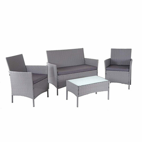 Ensembles canapés et fauteuils Decoshop26 Salon de jardin avec fauteuils banc et table en poly-rotin gris et coussin anthracite MDJ04147