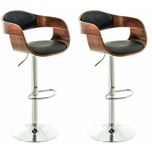 Decoshop26 - Set de 2 chaises hautes tabouret de bar avec repose-pied design moderne bois et synthétique noir 10_0000788 Decoshop26  - Chaise haute bar
