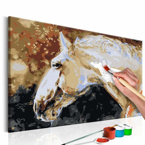 Decoshop26 - Tableau à peindre soi-même peinture par numéros motif Cheval blanc 60x40 cm TPN110044 Decoshop26  - Tableau paysage Tableaux, peintures