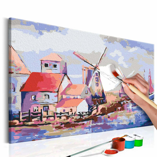 Decoshop26 - Tableau à peindre soi-même peinture par numéros motif Moulins à vent (paysage) 60x40 cm TPN110112 Decoshop26  - Tableau paysage Tableaux, peintures