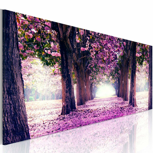 Decoshop26 - Tableau sur toile décoration murale image imprimée cadre en bois à suspendre Automne calme en violet 135x45 cm 11_0005941 Decoshop26  - Décoration