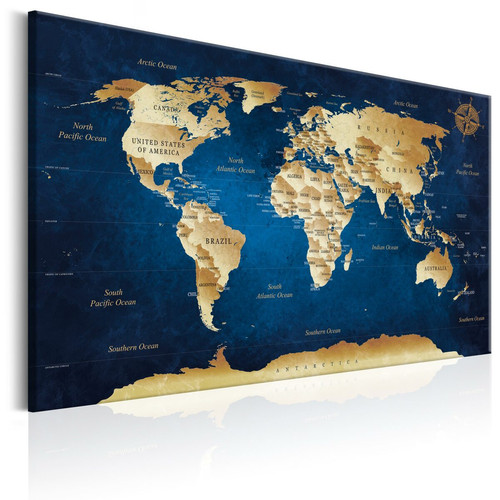 Decoshop26 - Tableau sur toile décoration murale image imprimée cadre en bois à suspendre Carte du monde : les profondeurs bleu foncé 90x60 cm 11_0004506 Decoshop26  - Tableaux, peintures
