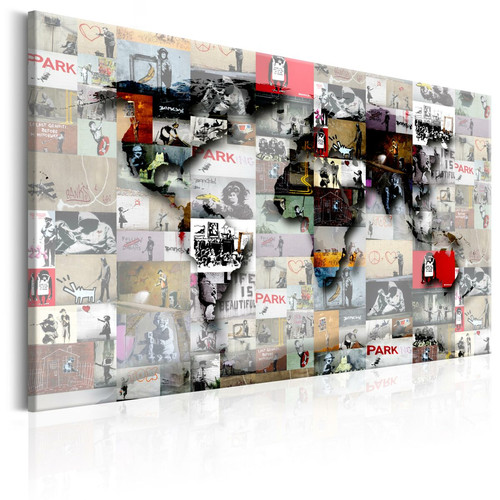 Decoshop26 - Tableau sur toile décoration murale image imprimée cadre en bois à suspendre Carte : inspiration Banksy 120x80 cm 11_0004459 Decoshop26  - deco cocooning Décoration