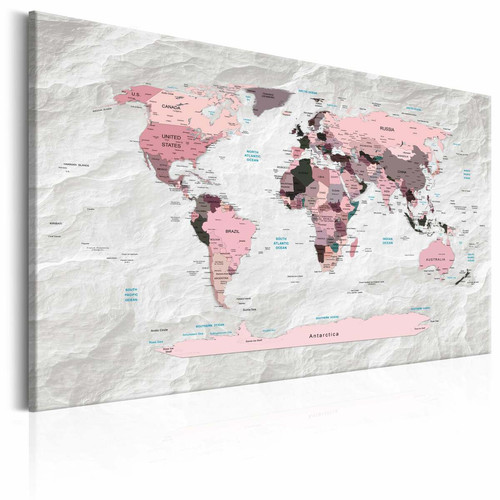 Decoshop26 - Tableau sur toile décoration murale image imprimée cadre en bois à suspendre Carte du monde : Continents roses 120x80 cm 11_0004419 Decoshop26  - Tableau carte monde