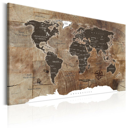 Decoshop26 - Tableau sur toile décoration murale image imprimée cadre en bois à suspendre Carte du monde : mosaïque en bois 120x80 cm 11_0004386 Decoshop26  - Mosaique bois