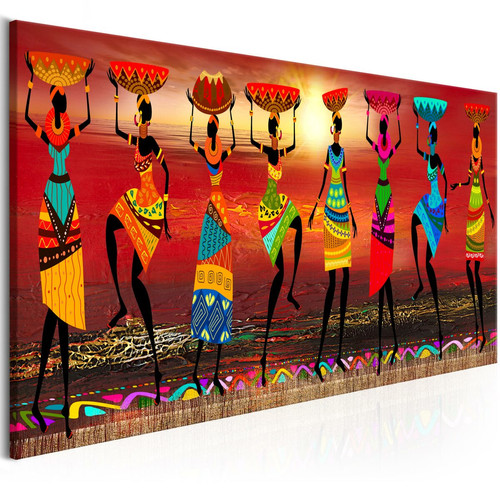 Decoshop26 - Tableau sur toile décoration murale image imprimée cadre en bois à suspendre Femmes africaines, danse 135x45 cm 11_0007725 Decoshop26  - Decoration africaine