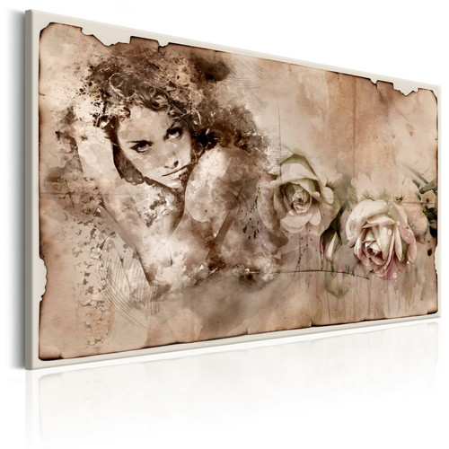 Decoshop26 - Tableau sur toile décoration murale image imprimée cadre en bois à suspendre Style rétro : femme et roses 120x80 cm 11_0008800 Decoshop26  - Décoration