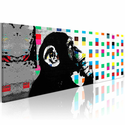 Decoshop26 - Tableau sur toile décoration murale image imprimée cadre en bois à suspendre Banksy: Le singe penseur 120x40 cm 11_0003473 Decoshop26  - Tableau paysage Tableaux, peintures