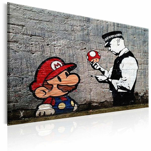 Decoshop26 - Tableau sur toile décoration murale image imprimée cadre en bois à suspendre Mario et le flic par Banksy 90x60 cm 11_0003466 Decoshop26  - Tableau paysage Tableaux, peintures