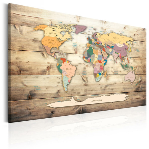 Decoshop26 - Tableau sur toile décoration murale image imprimée cadre en bois à suspendre Carte du monde : Continents colorés 120x80 cm 11_0004259 Decoshop26 - Décoration