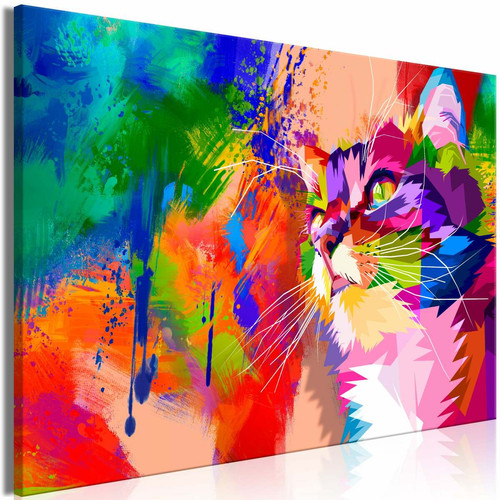 Decoshop26 - Tableau sur toile décoration murale image imprimée cadre en bois à suspendre Chat coloré (1 partie) large 120x80 cm 11_0002937 Decoshop26  - Tableau chats