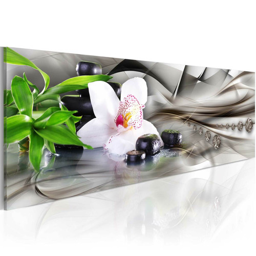 Decoshop26 - Tableau sur toile décoration murale image imprimée cadre en bois à suspendre Composition zen : bambou, orchidée et pierres 120x40 cm 11_0009943 Decoshop26  - Decoration orchidee
