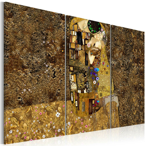 Decoshop26 - Tableau sur toile en 3 panneaux décoration murale image imprimée cadre en bois à suspendre Klimt inspiration - Baiser 120x80 cm 11_0007738 Decoshop26  - Decoshop26
