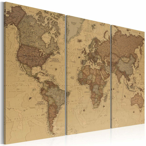 Decoshop26 - Tableau sur toile en 3 panneaux décoration murale image imprimée cadre en bois à suspendre Carte du monde élégante 120x80 cm 11_0004527 Decoshop26  - Tableau carte monde