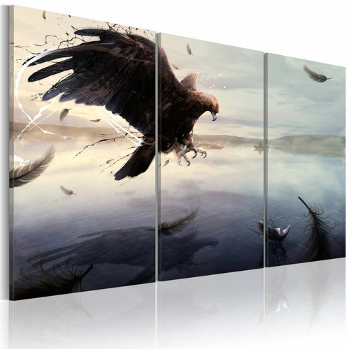 Decoshop26 - Tableau sur toile en 3 panneaux décoration murale image imprimée cadre en bois à suspendre Aigle au-dessus du lac 60x40 cm 11_0003072 Decoshop26  - Maison