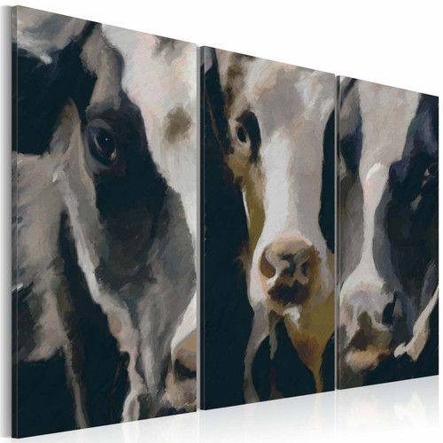 Decoshop26 - Tableau sur toile en 3 panneaux décoration murale image imprimée cadre en bois à suspendre Vache pie 60x40 cm 11_0009594 Decoshop26  - Deco vache