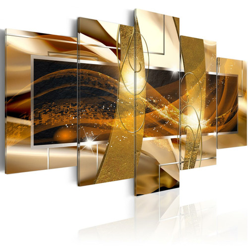 Decoshop26 - Tableau sur toile en 5 panneaux décoration murale image imprimée cadre en bois à suspendre Lave dorée 100x50 cm 11_0001155 Decoshop26  - Tableau paysage Tableaux, peintures