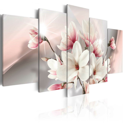 Decoshop26 - Tableau sur toile en 5 panneaux décoration murale image imprimée cadre en bois à suspendre Magnolia en fleurs 200x100 cm 11_0005441 Decoshop26  - Toile imprimee fleur