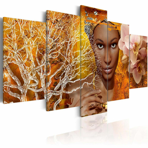 Decoshop26 - Tableau sur toile en 5 panneaux décoration murale image imprimée cadre en bois à suspendre Histoires africaines 200x100 cm 11_0007718 Decoshop26  - Deco africaine