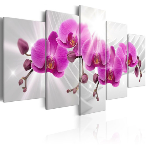 Tableaux, peintures Decoshop26 Tableau sur toile en 5 panneaux décoration murale image imprimée cadre en bois à suspendre Jardin abstrait : Orchidées roses 100x50 cm 11_0005683