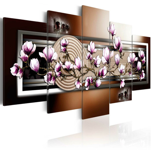 Decoshop26 - Tableau sur toile en 5 panneaux décoration murale image imprimée cadre en bois à suspendre Jardin zen et magnolia 100x50 cm 11_0005430 Decoshop26 - Decoshop26