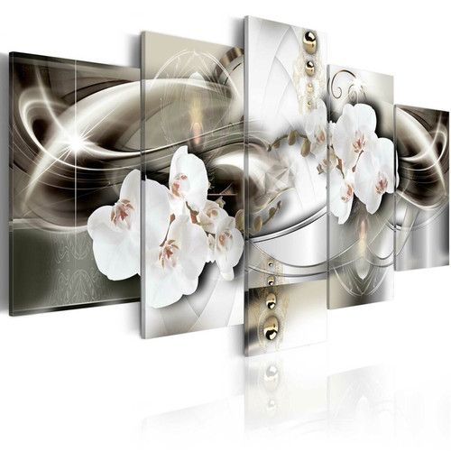 Decoshop26 - Tableau sur toile en 5 panneaux décoration murale image imprimée cadre en bois à suspendre Orchidées parmi les vagues d'or 100x50 cm 11_0009741 Decoshop26  - Decoration orchidee