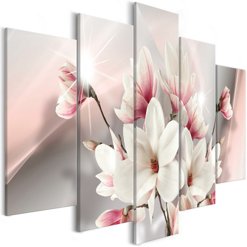 Decoshop26 - Tableau sur toile en 5 panneaux décoration murale image imprimée cadre en bois à suspendre Magnolia en fleurs (5 parties) large 225x100 cm 11_0005442 Decoshop26  - Toile imprimee fleur