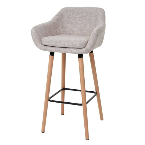 Decoshop26 - Tabouret de bar chaise de comptoir avec repose-pieds en tissu gris crème style scandinave 04_0005297 - Bars