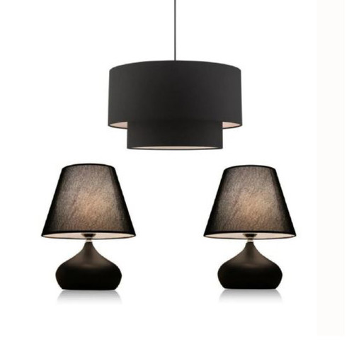 DEKORY - CHARM Ensemble 
Lampe Métal - Noir Pendant Lamp: 30x30x18, Table Lamp: 22x22x32cm DEKORY  - Suspensions, lustres