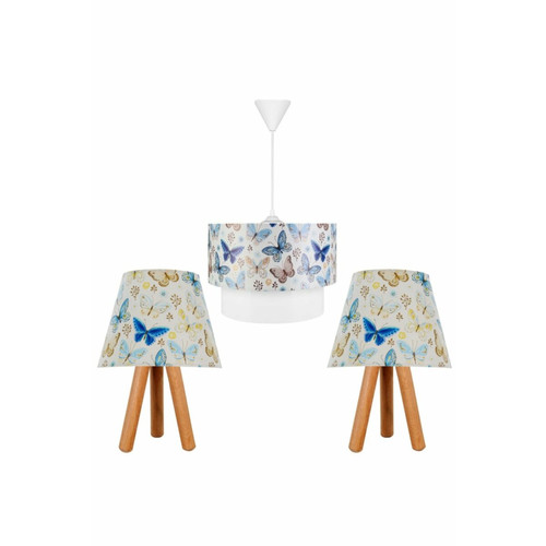 DEKORY - ELEGANCE Ensemble 
Lampe Bois massif - Blanc|Multicolore Table Lamp: 22x22x32, Ceilling Lamp: 30x30x55cm DEKORY  - Luminaires