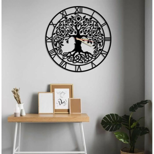 DEKORY - Arbre de Vie Horloge Murale en Métal 50cm DEKORY   - Horloges, pendules Bambou et noir