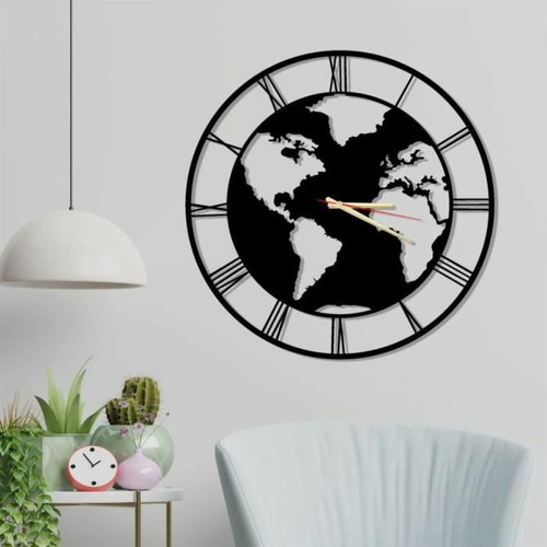 DEKORY Carte du monde Horloge Murale en Métal 50cm