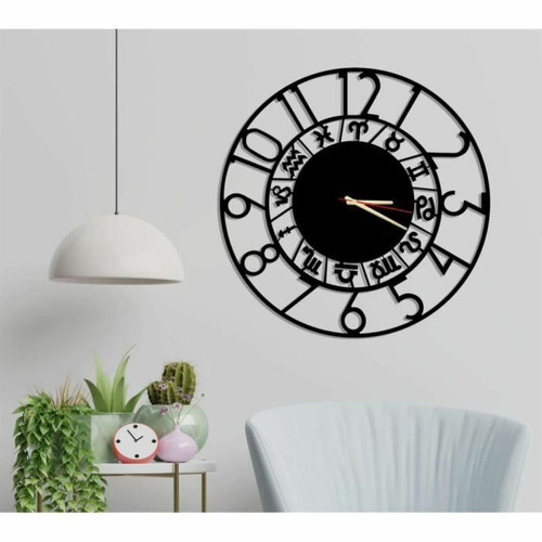 DEKORY - Horoscopes Horloge Murale en Métal 50cm - Horloges, pendules Acier brossé et noir