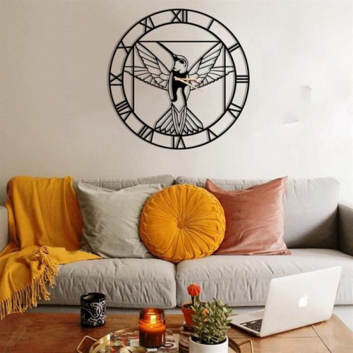 DEKORY - Hummingbird da vinciHorloge Murale en Métal 50cm - Horloges, pendules Aspect rouillé et noir