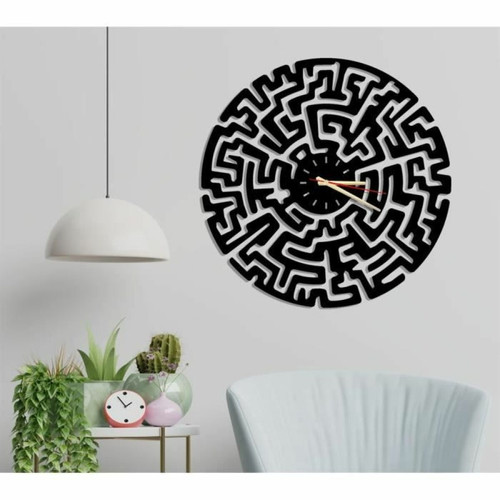 DEKORY -Labyrinthe Métal Grande Horloge Murale 50cm DEKORY  - Horloges, pendules Horloge aluminium - noir