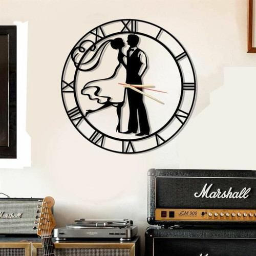 DEKORY - Love Horloge Murale en Métal 50cm - Horloges, pendules Acier brossé et noir