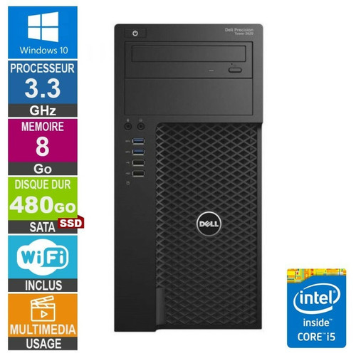 Dell - Dell Precision T3620 i5-6400 3.30GHz 8Go/480Go SSD Wifi W10 Dell  - Produits reconditionnés et d'occasion