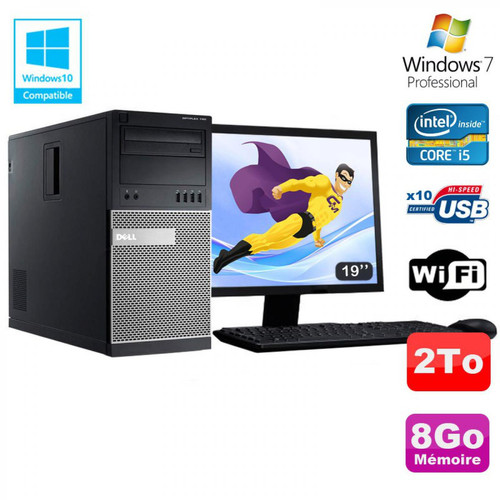 PC Fixe Dell Lot PC Tour Dell 7010 Core I5-3470 3.2Ghz 8Go 2To DVD WIFI Win 7 + Ecran 19