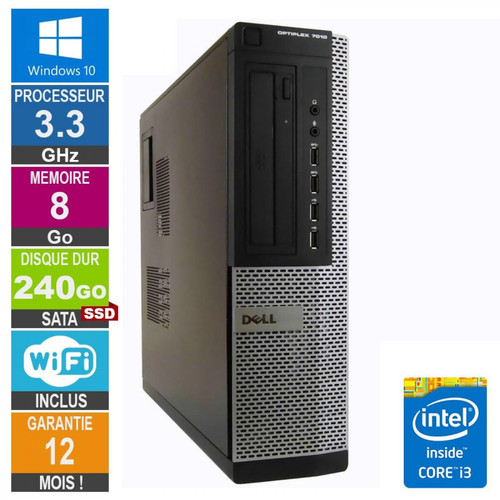 Dell - PC Dell 7010 DT Core i3-3220 3.30GHz 8Go/240Go SSD Wifi W10 - PC Fixe Pc tour