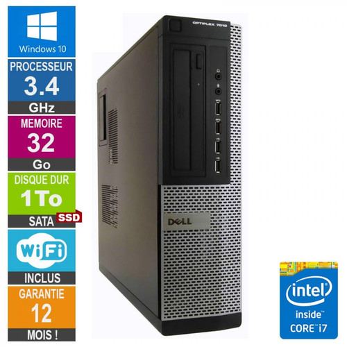 Dell - PC Dell 7010 DT Core i7-3770 3.40GHz 32Go/1To SSD Wifi W10 - Occasions Ordinateur de Bureau