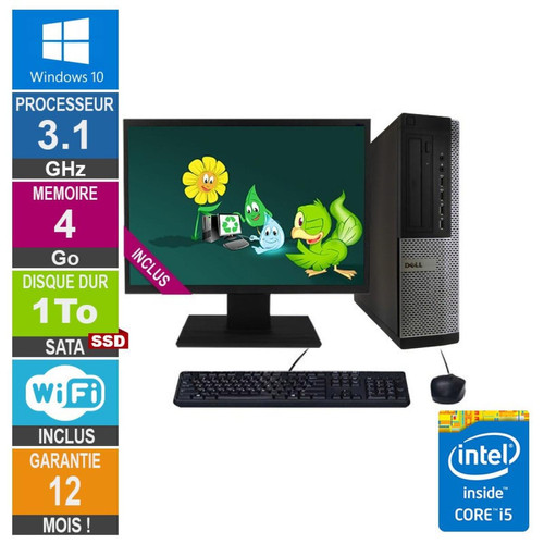 Dell - PC Dell Optiplex 9010 DT i5-2400 3.10GHz 4Go/1To SSD Wifi W10 + Ecran 19 - Dell