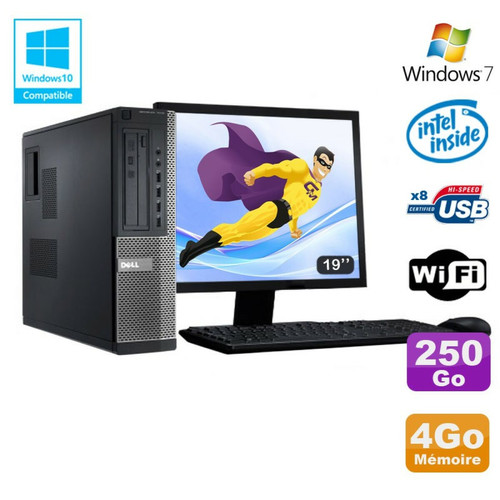 PC Fixe Dell Lot PC DELL Optiplex 390DT G2020 DVD 4Go Disque 250Go Wifi HDMI Win 7 + Ecran 19