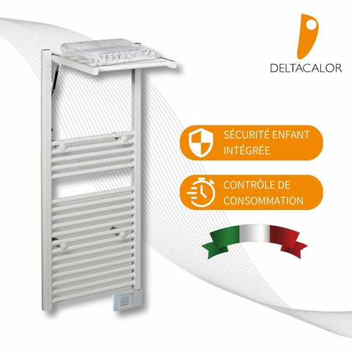 Deltacalor Sèche-serviette 750W inertie fluide - Détecteur de fenêtre ouverte - Programmable - 2-en-1 - Blanc - Stendino DeltaCalor
