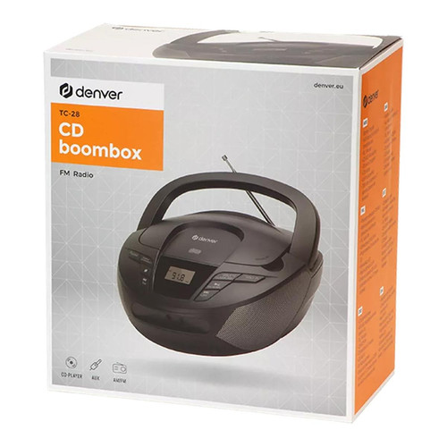 Denver Denver TC-28BLACK, Lecteur CD Portable et Radio FM. Boombox Haut-parleurs 2 W. Entrée AUX