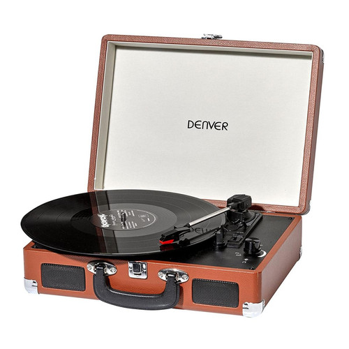 Denver - Lecteur de disques vinyles Denver  VPL-120 BROWN, Haut-parleurs intégrés, Sortie Phono, pour vinyles 33 1/3, 45 et 78 Tours - Denver