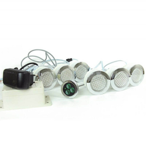 Ruban LED Desineo Kit Spots 68mm ø RGB ip68 étanche encastrable + bouton, système de contrôle de spots et transformateur